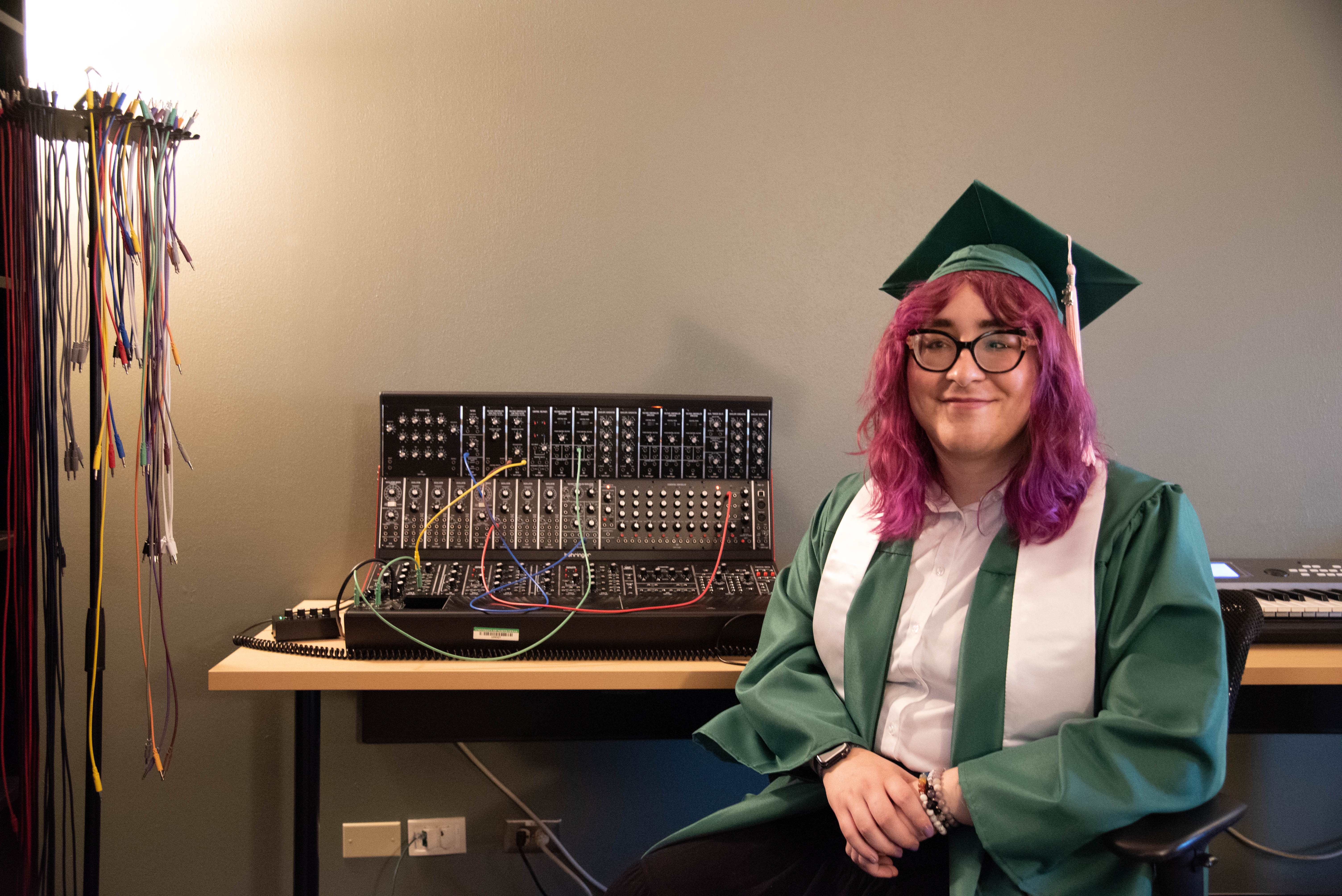 grad photo with modular synths
